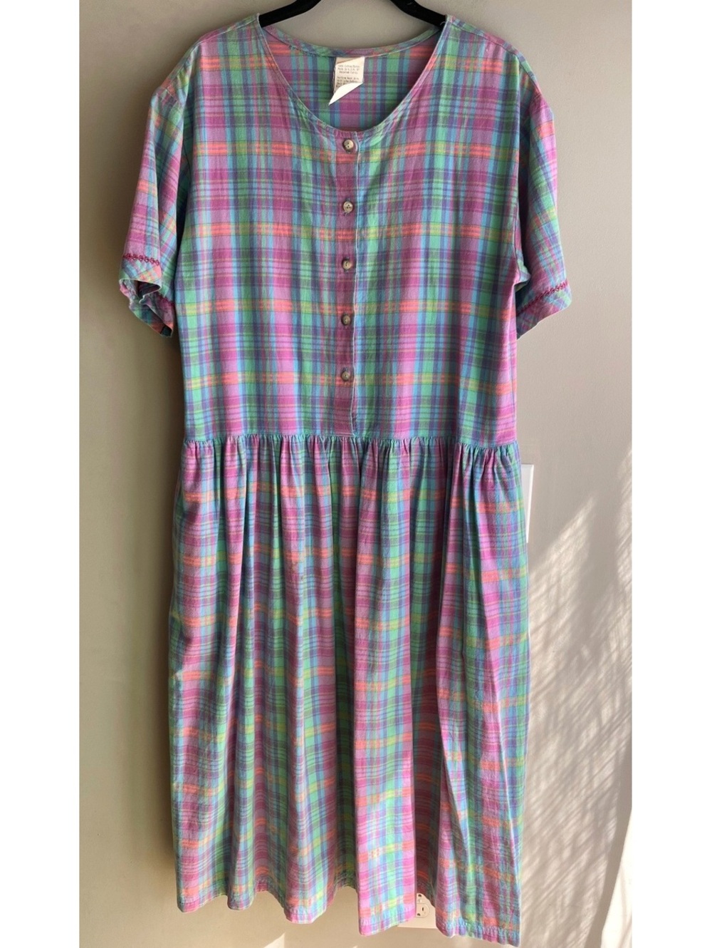 Vintage Hanna Andersson Womens Medium Dress Made in USA Pastel Plaid Knit